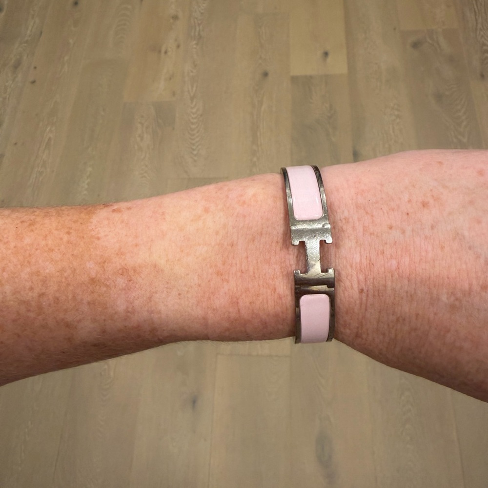 Hermes Pink Leather Bracelet with Silver Accent
